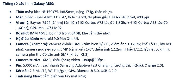 Samsung Galaxy M30 pin trâu 5.000mAh, 3 camera sau sẽ lên kệ ở VN vào 13/8 3