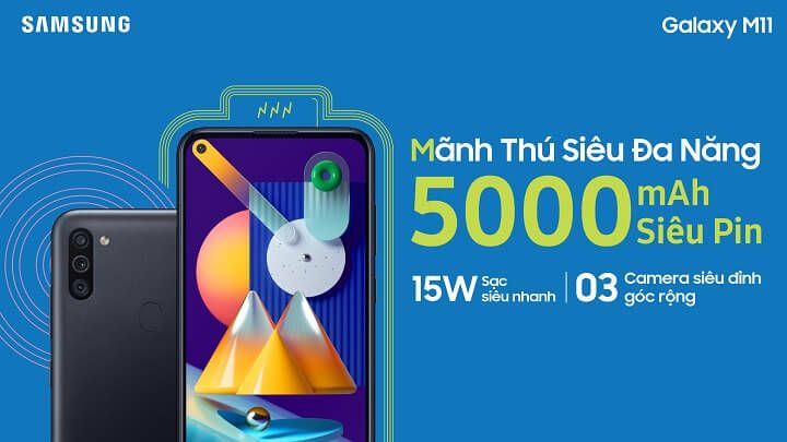 Samsung ra mắt Galaxy M11 tại VN: Màn Infinity-O, pin 5000mAh, giá 3,69 triệu, bán độc quyền tại Tiki