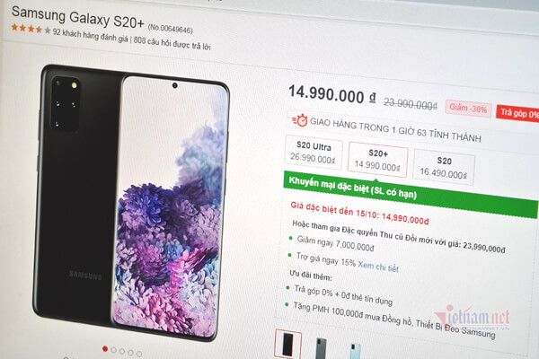 Giá Galaxy S20+ giảm giá 5 triệu đồng, rẻ hơn cả Galaxy S20