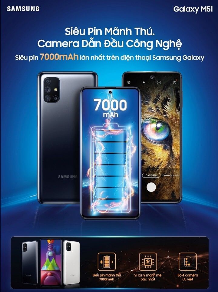 Galaxy M51 chính thức mở bán tại Việt Nam: Pin 7.000mAh, giá 9,49 triệu đồng