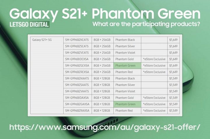 Galaxy S21+ sắp có thêm phiên bản màu xanh lá Phantom Green?